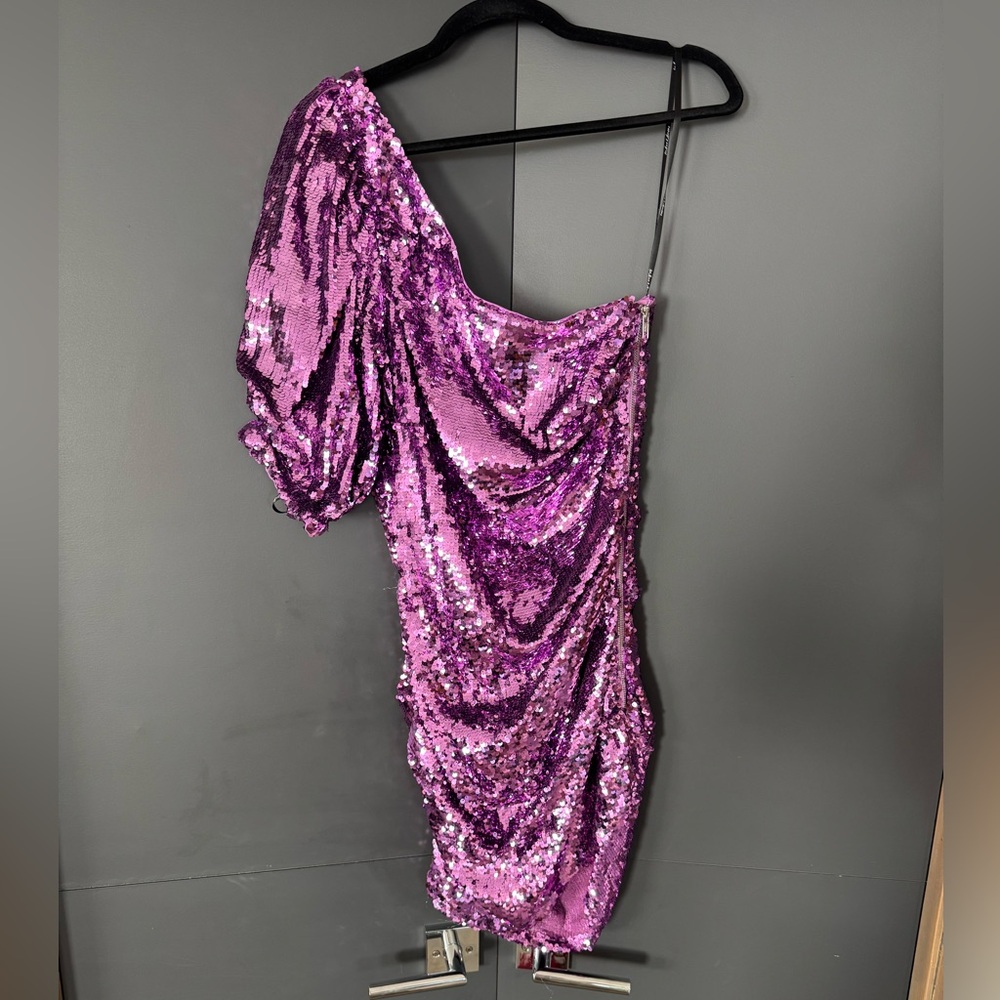 For Love & Lemons Lavender One-Shoulder Sequin Dress